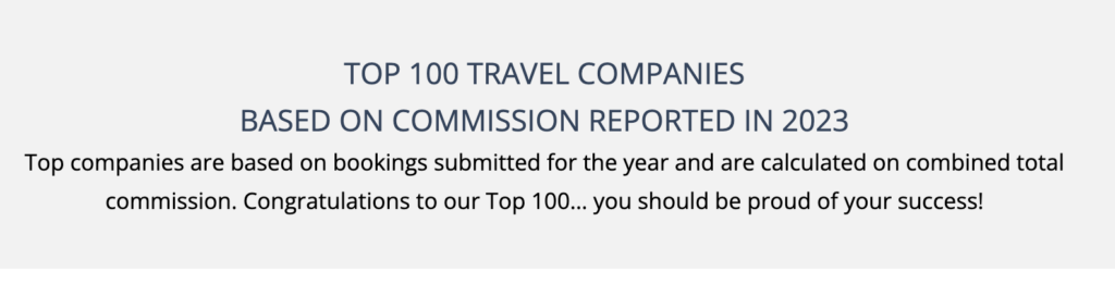 top 100 travel agents award